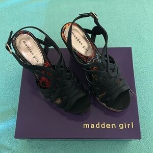 Madden Girl Black wedge sandals.